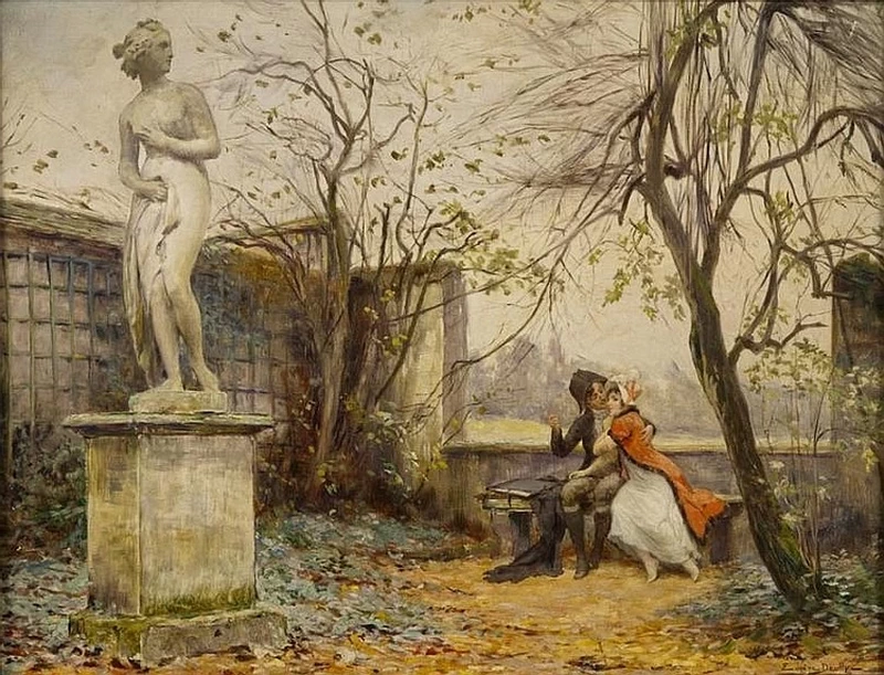 Eugène Auguste François Deully - Coppia amorosa in un giardino